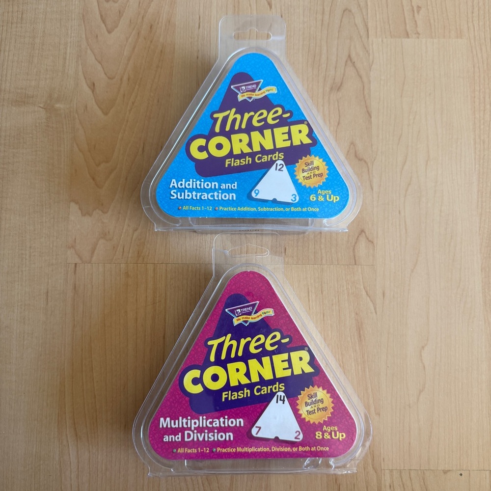 Lot of 2 Three-Corner Flash Cards: Addition/Subtraction, Multiplication/Division